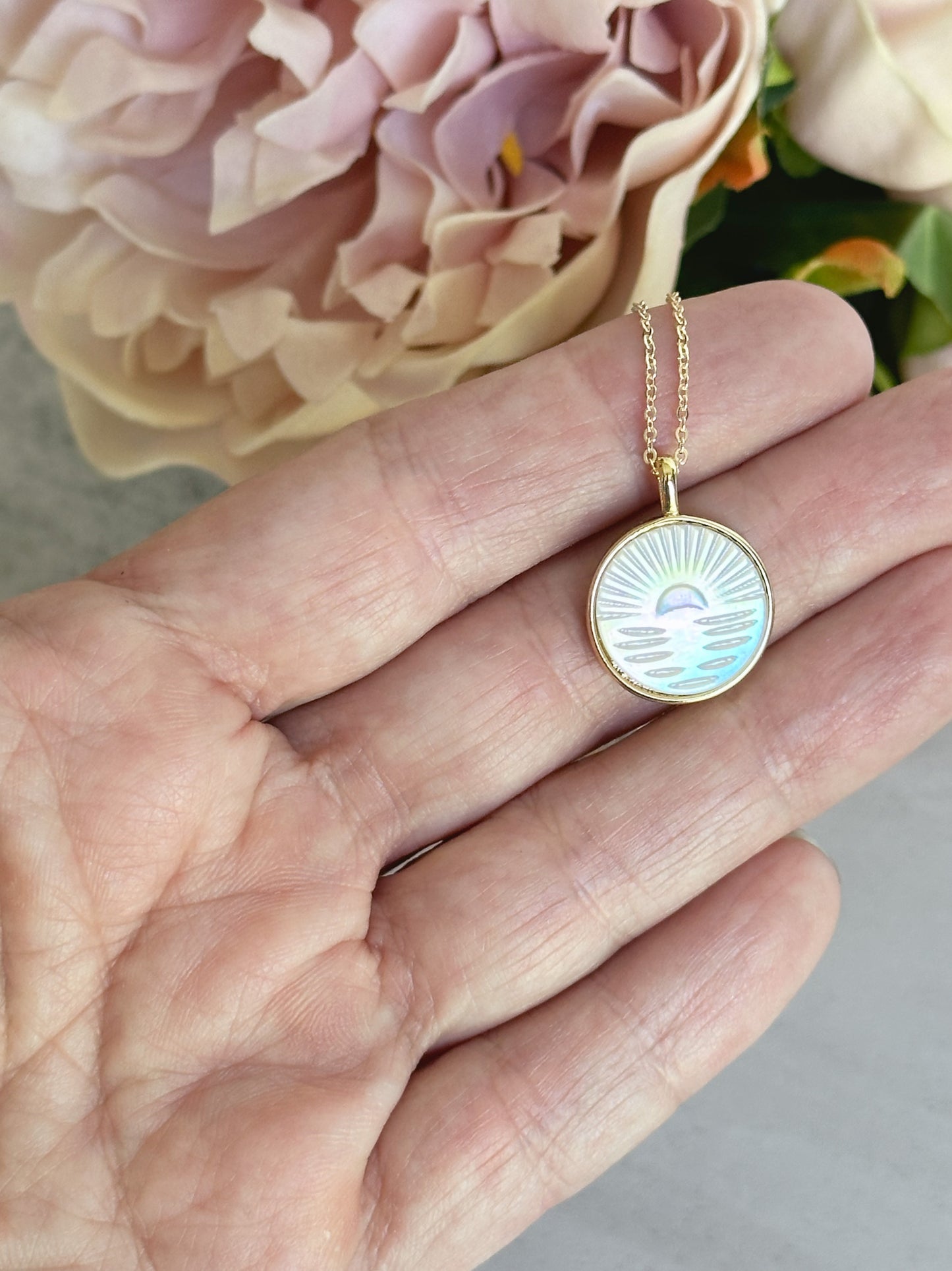 Mother of Pearl and Gold Sunrise Necklace