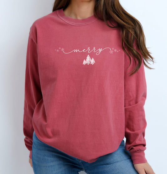 Merry Script Comfort Colors Long Sleeve Tee