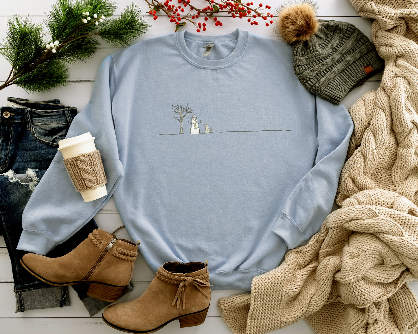 Snowman and Dog Winter Sweatshirt