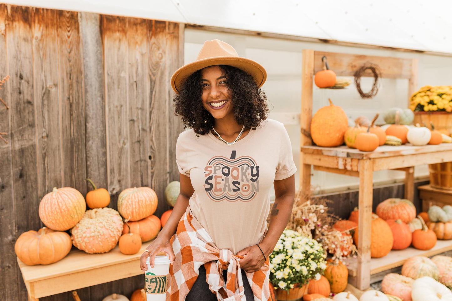 Spooky Season Retro Tee - Gray, Rust & Black