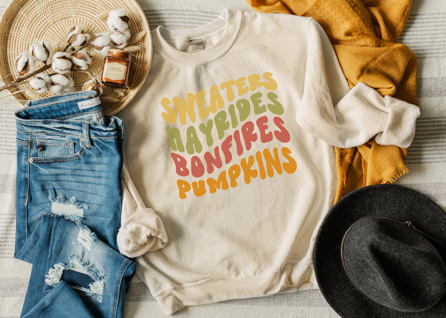 Sweaters, Hayrides, Bonfires & Pumpkins Retro Wave Tee