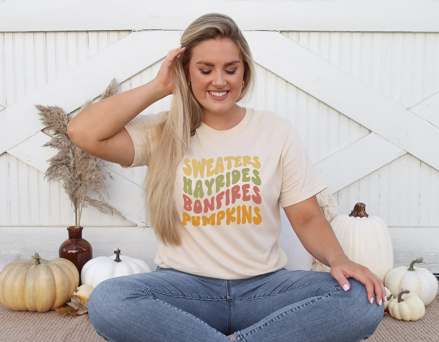 Sweaters, Hayrides, Bonfires & Pumpkins Retro Wave Tee