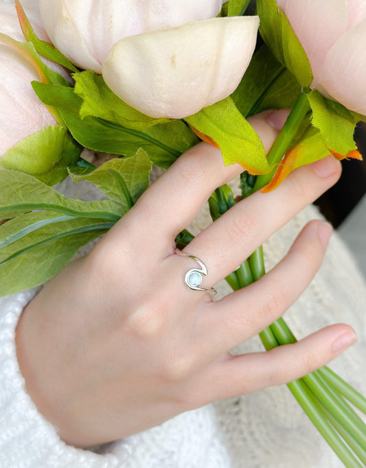 Sterling Silver Ocean Wave Ring with Larimar Stone